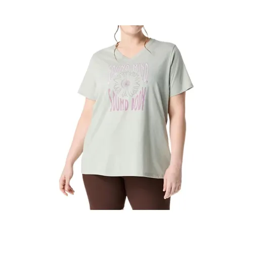 Asics Sunflower Slogan V-образный вырез Стандартная футболка Женская Светло-серый