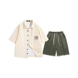 Set (Ecru + Army Green Cargo Shorts)  
Комплект (Экрю + Армейские Зеленые Карго Шорты)