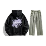 Комплект одежды (Черный свитшот + грязно-желтые джинсы с эффектом вымытого)