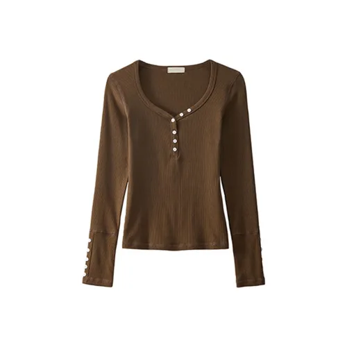 SLEEP AT 11 T Рубашка Женская Темно-Кофейная