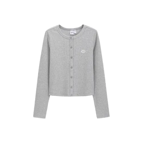 GAP Вышивка Логотип Ткань в рубчик Ткань с резинкой Длинный рукав Трикотажная ткань Стандартный Эластичный Кардиган Рубашка Женская