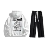 Комплект одежды (Белый свитшот + Черные джинсы с эффектом вымытого)