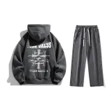 Комплект одежды (Темно-серый свитшот + Черно-серые джинсы с эффектом вымытого)