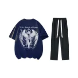 Комплект одежды (Темно-синий топ + Черные 2657 повседневные штаны)