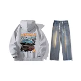 Set (Фотиния Серый Топ + Ностальгические Синие Джинсы)