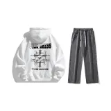 Комплект одежды (Белый свитшот + Черные и серые джинсы с эффектом вымытого)