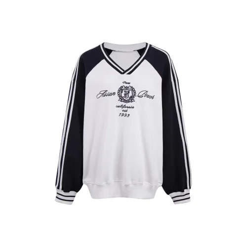 Ariseism Standard Color Block V-Neck Jersey Style Long Sleeved T-Shirt Autumn Upper Width Loose Fit Women's 