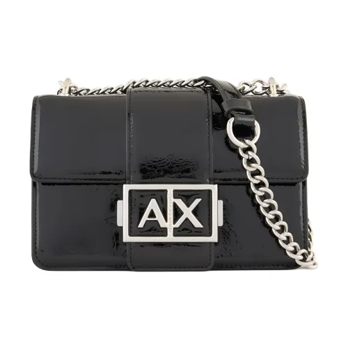 ARMANI EXCHANGEAE Лакированная кожа Курьерская сумка Сумка через плечо Женская Черная