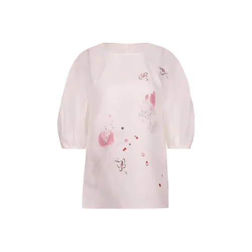 SHIATZY CHEN Однотонный Круглый вырез Пуловер Прямой крой Рукав 3 4 T Рубашка Женская Белая