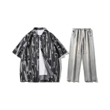 Комплект (Черная рубашка + Желтые джинсы с эффектом грязи)