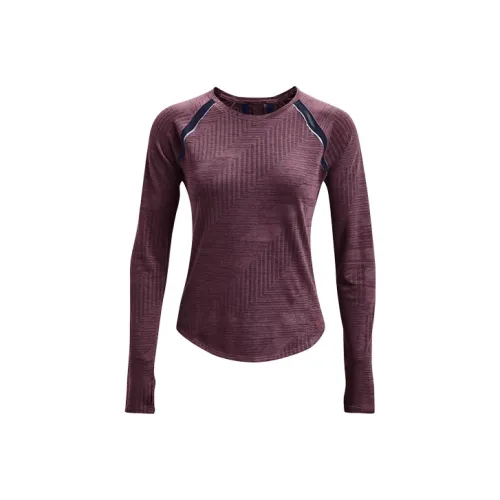Under Armour Прямой крой Длинный рукав Т-рубашка Женская Серый Mist Фиолетовый
