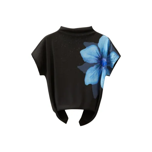 TOUCH T Рубашка Женская Черная со Светло-Синим Цветочным