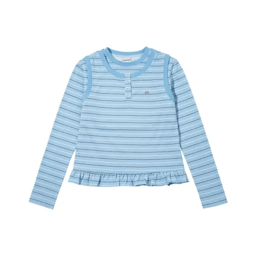 ISaluteU T-рубашка Женская Синий Белый Черный Полосы