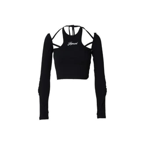 JYOSEI Mock Два предмета Длинный рукав Т-рубашка Женская Черная