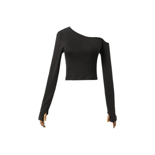 YITOUAGUA Черные Женские T-рубашки