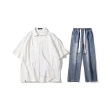 Комплект (Белая рубашка + Темно-синие джинсы)