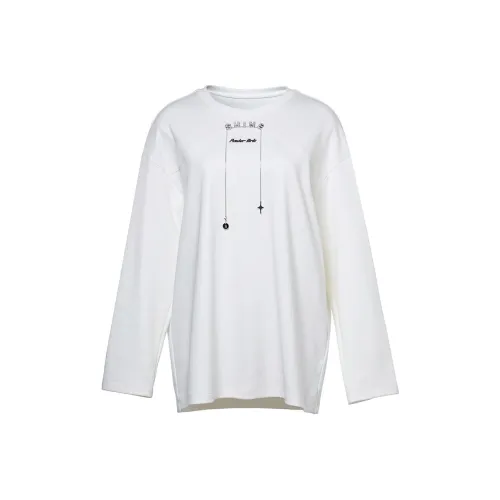 LOFT SHINE Прямой крой Длинный рукав Т-рубашка Женская Натуральный белый