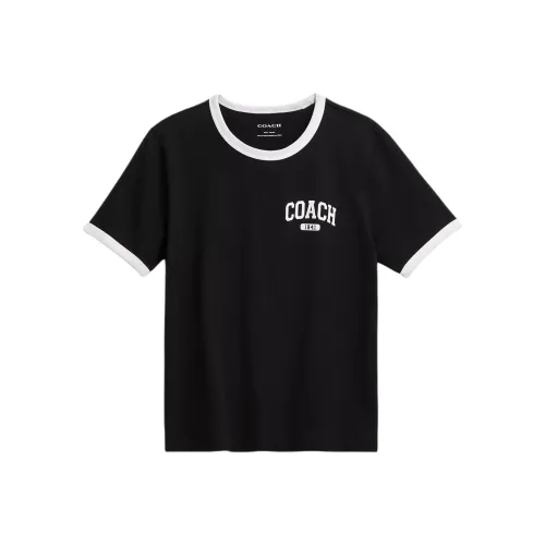 COACH Круглый вырез Цветовой блок Комбинированный Короткий рукав Стандартная рубашка Женская Черная