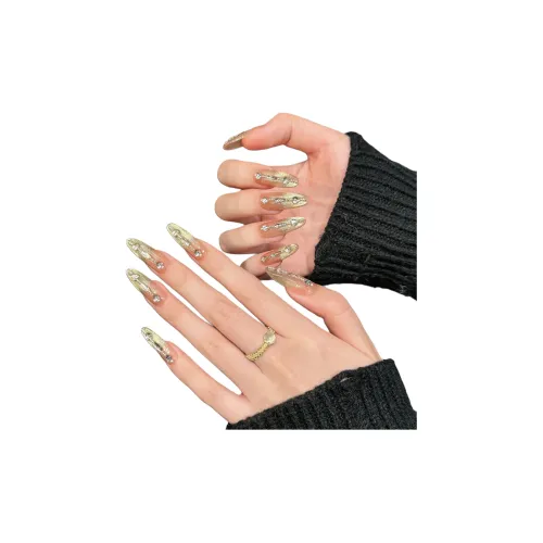 Yun Yue Joe Позолоченный Кошачий глаз False Nail Овал Длинный Золотой Градиентный Сияние