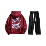 Комплект одежды (Бордовая толстовка + Черные джинсы с эффектом вымытого)