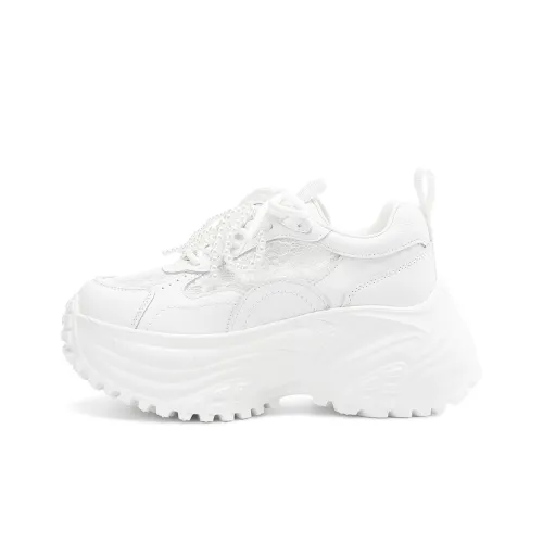 BOERDIQI Дышащий и Легкий Низкий Топ Кроссовки с Толстой Подошвой Женские Белые