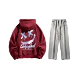 Комплект одежды (Бордовая толстовка + Светло-синие джинсы)