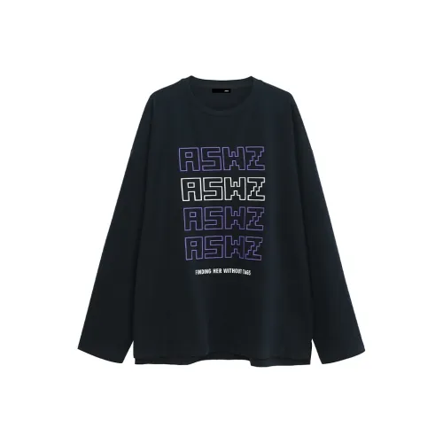 ASWZ Круглый вырез Свободный крой Прямой крой Длинный рукав Т-рубашка Женская