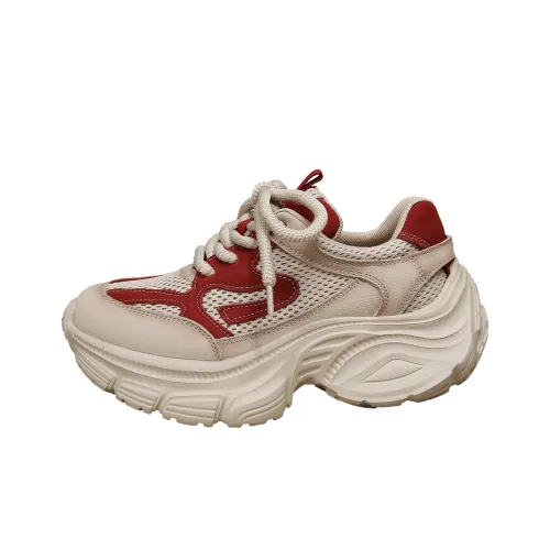 Forest Princess Легкий Низкий Топ Кроссовки с Толстой Подошвой Женские Бежево-Красные
