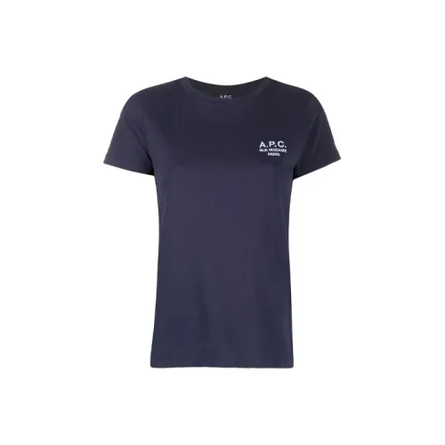 A.P.C FW21 Круглый вырез Облегающий Прямой крой Короткий рукав Т-рубашка Женская Синяя