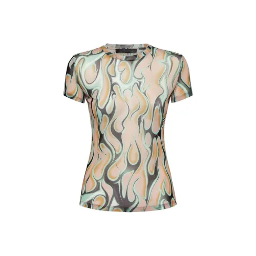 PHILIPP PLEIN Логотип с принтом круглый вырез пуловер короткий рукав рубашка женский зеленый