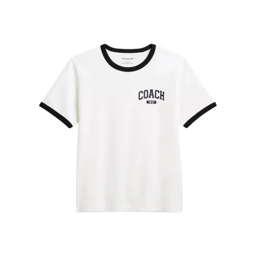 COACH Круглый вырез Цветовой блок Комбинированный Короткий рукав Стандартная рубашка Женская Белая