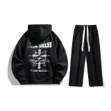 Комплект одежды (Черный свитшот + Черные джинсы с эффектом стирки)