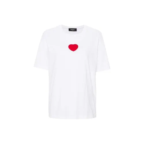 DSQUARED 2 Сердце с принтом круглый вырез свободный крой короткая рукавная рубашка белый цвет