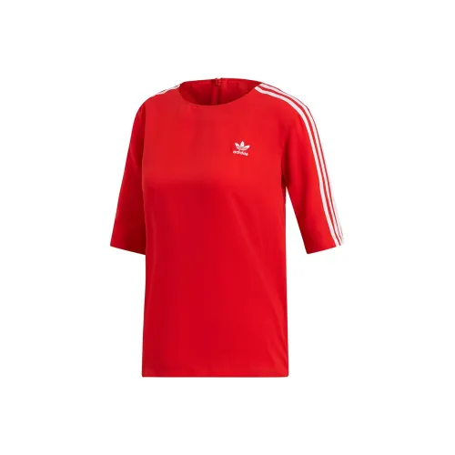 Adidas Originals 3 Stripes Рукав с оборками T-рубашка Женская Красная