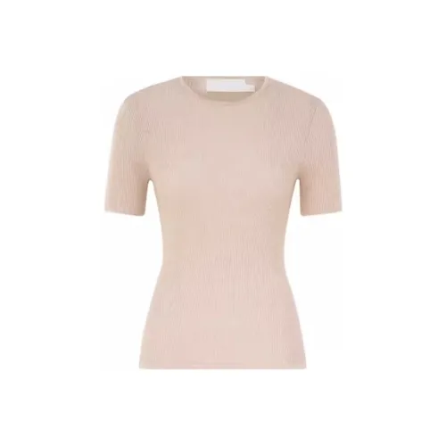 Zimmermann Однотонная Рубашка с круглым вырезом трикотажная ткань облегающий крой короткие рукава рубашка T женская бежевая