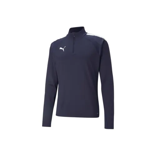 PUMA TeamLIGA Quarter Zip Мужской футбольный топ Футбол Джерси Мужской Морской Белый