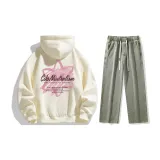 Комплект одежды (Абрикосовый свитшот + грязно-желтые джинсы с эффектом вымытого)