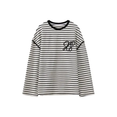 CHIC VEN Стандартная T-рубашка Женская Бежевый Черный Полосы