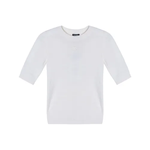 CHANEL Однотонная Рубашка с круглым вырезом прямой крой короткие рукава белая для женщин