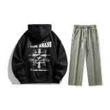 Комплект одежды (Черный свитшот + грязно-желтые джинсы с эффектом вымытого)