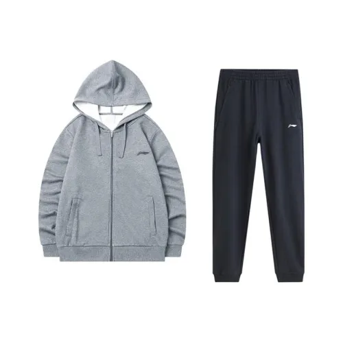 LiNing Sweatshirt Set Men's Light Gray + Black LiNing Свитшот Комплект Мужской Светло-Серый + Черный