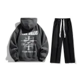 Комплект одежды (Темно-серый свитшот + Черные джинсы с эффектом вымытого)