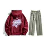 Комплект одежды (Бордовая толстовка + Грязно-желтые джинсы с эффектом вымытого)