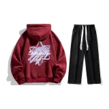 Комплект одежды (Бордовая толстовка + Черные джинсы с эффектом вымытого)