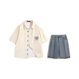 Комплект (Ecru + Blue Denim Shorts)