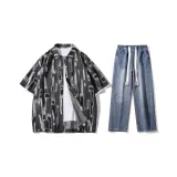 Комплект (Черная рубашка + Темно-синие джинсы)