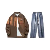 Set (Кофейная рубашка + Темно-синие джинсы)