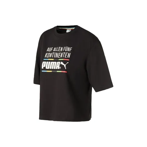 PUMA Rainbow Logo Print Рукав с оборванным плечом T-рубашка Женская Черная