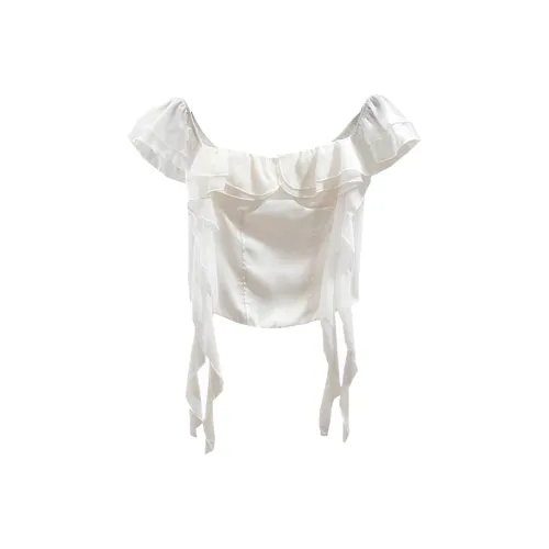 SYEEE WITH U Флаттер-рукав Т-рубашка Женская Абрикос