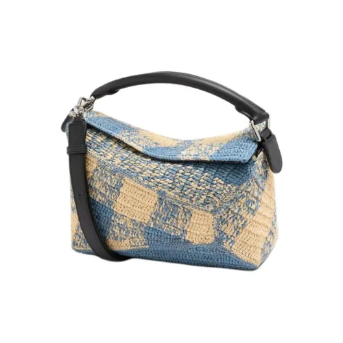 LOEWE Пазл Рафия Сумка на одно плечо Маленькая Женская Светло-синяя и Бежевая